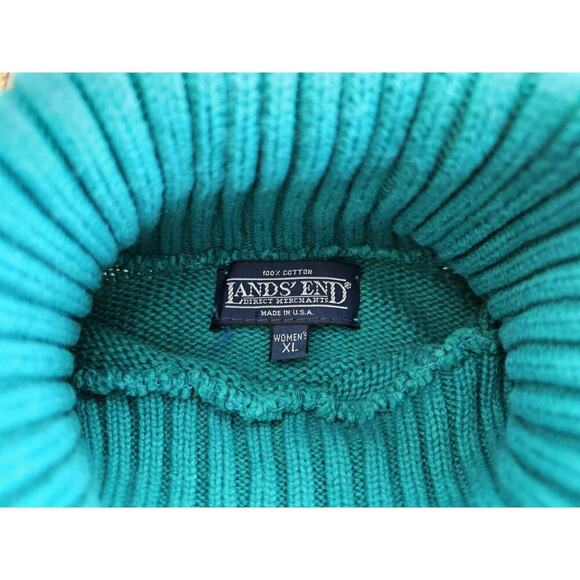 Lands' End Turtleneck 100% Cotton Sweater Women's Size XL Teal Blue Made in USA - Picture 4 of 8